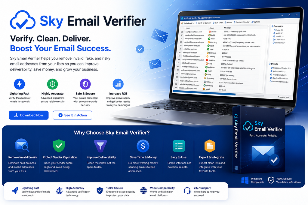 Sky Email Verifier – Professional Email Verification & List Cleaning Software for Windows